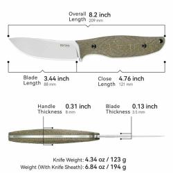 Couteau Fixe SRM Fossa Lame Acier 14C28N Manche Micarta Vert &Eacute;tui PVC SRM605TMP