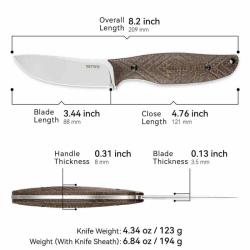 Couteau Fixe SRM Fossa Lame Acier 14C28N Manche Micarta Tan &Eacute;tui PVC SRM605TMW