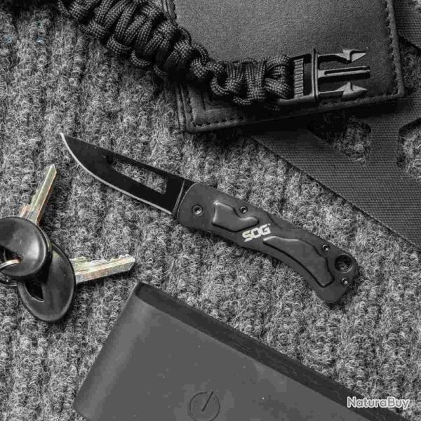 Couteau SOG Centi II Lame Acier 3Cr13 Manche Acier Inox Noir Lockback SOGCE1012CP