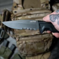 Couteau SOG Recondo FX Lame Acier 440C Dent&eacute;e Manche Caoutchouc Noir &Eacute;tui Kydex Taiwan SOG17220257
