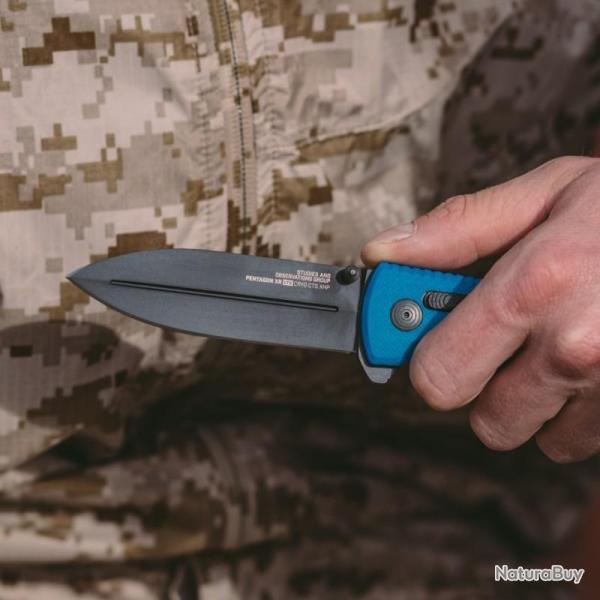 Couteau SOG Pentagon XR LTE Lame Acier CTS-XHP Spear Point Manche G10 Bleu XR Lock SOG12610657