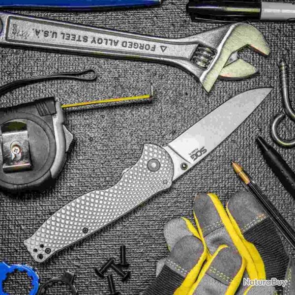 Couteau SOG Flash FL Lame Acier 8Cr13MoV Manche Acier Inox Framelock SOG14180157