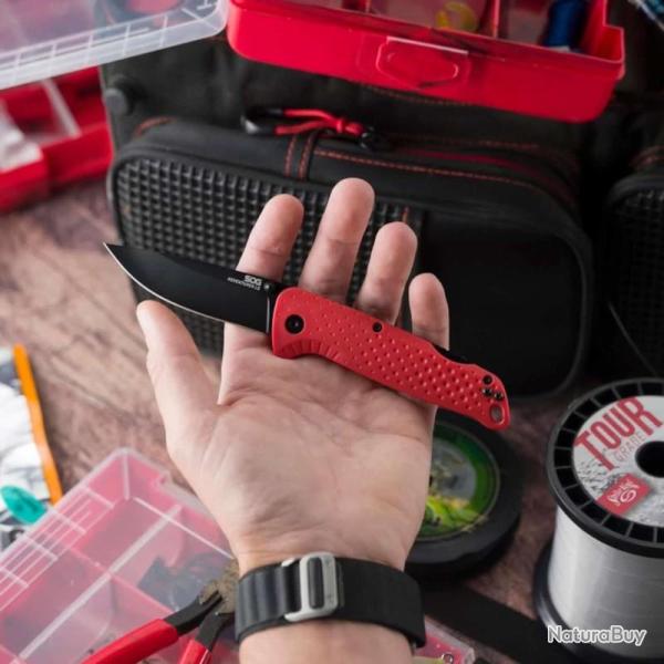 Couteau SOG Adventurer Lame Acier 5Cr15MoV Manche GFN Rouge Lockback SOG13110743