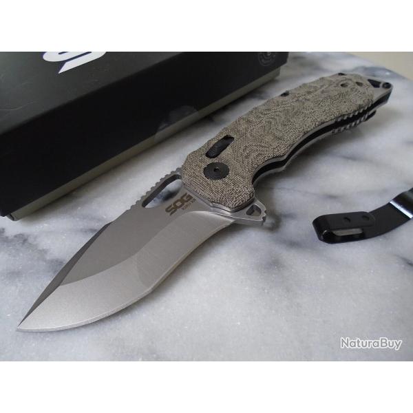 Couteau SOG Kiku XR Lame Acier CTS-XHP Tanto Manche Micarta Naturel XR Lock Taiwan SOG12270157