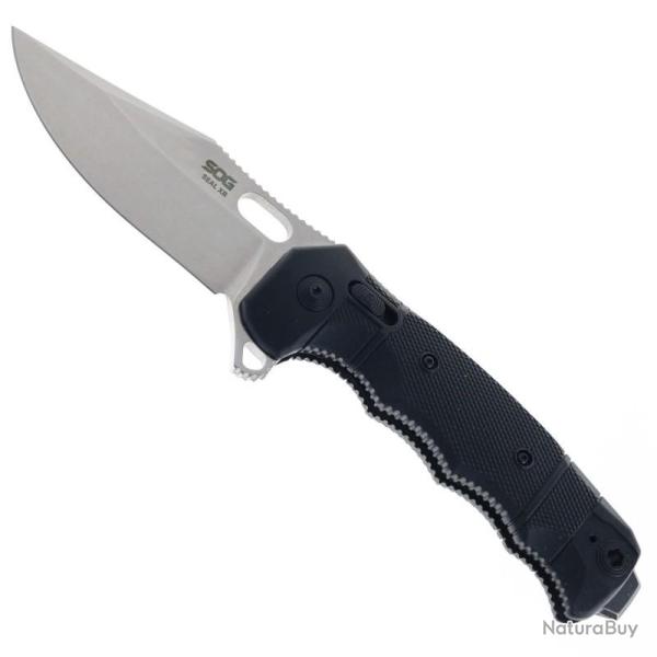 Couteau SOG Seal XR Lame Acier S35VN Stonewash Manche GRN Noir XR Lock SOG12211157