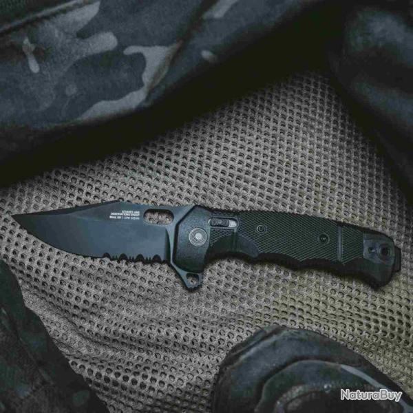 Couteau SOG Seal XR Lame Acier S35VN Dent�e Manche GRN Noir XR Lock USA SOG12210557