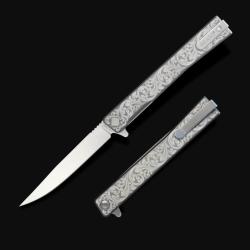 Couteau Ocaso Solstice Lame Acier CPM S35VN Satin Manche Titanium Gris Grav&eacute; Linerlock OCA10ESS