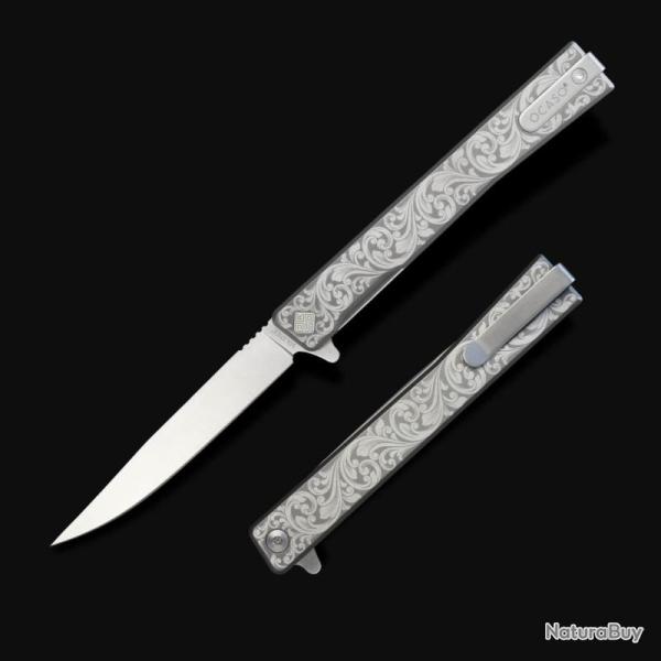 Couteau Ocaso Solstice Lame Acier CPM S35VN Satin Manche Titanium Gris Grav� Linerlock OCA10ESS