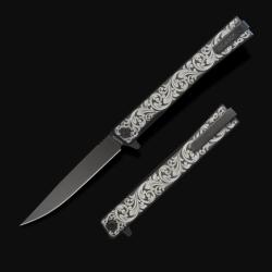 Couteau Ocaso Solstice Lame Acier CPM S35VN Noir Manche Titanium Noir Grav&eacute; Linerlock OCA10ESB