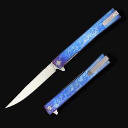 Couteau Ocaso Solstice Lame Acier CPM S35VN Satin Manche Titanium Anodis&eacute; Linerlock Ta&iuml;wan OCA10DBS