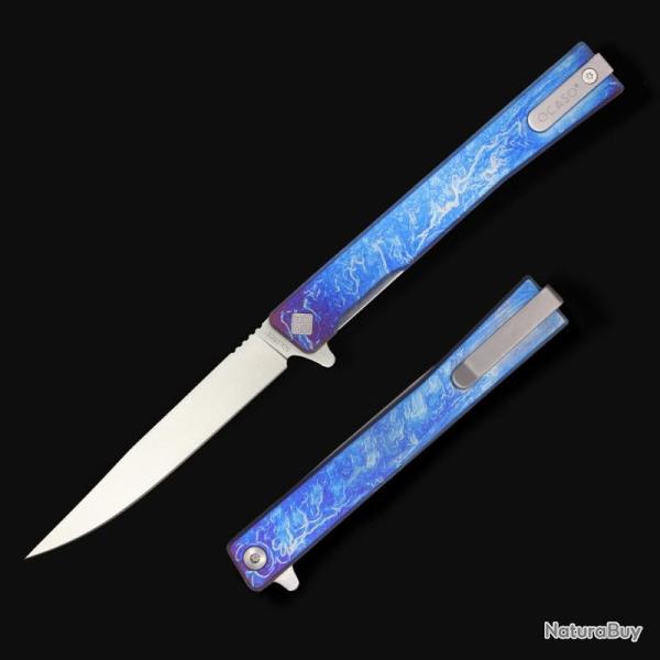 Couteau Ocaso Solstice Lame Acier CPM S35VN Satin Manche Titanium Anodis� Linerlock Ta�wan OCA10DBS