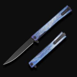 Couteau Ocaso Solstice Lame Acier CPM S35VN Noir Manche Titanium Anodis&eacute; Linerlock Ta&iuml;wan OCA10DBB