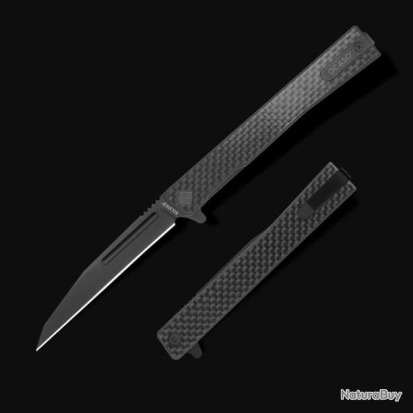 Couteau Ocaso Solstice Wharncliffe Lame Acier CPM S35VN Noir Manche Carbone Linerlock Ta�wan OCA8WFB