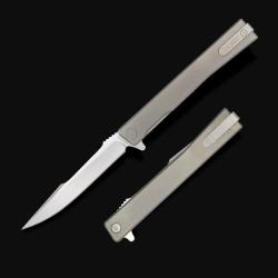Couteau Ocaso Solstice Harpoon Lame Acier CPM S35VN Satin Manche Titanium Gris Linerlock OCA9HTS