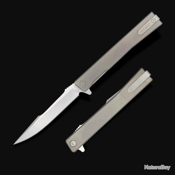 Couteau Ocaso Solstice Harpoon Lame Acier CPM S35VN Satin Manche Titanium Gris Linerlock OCA9HTS