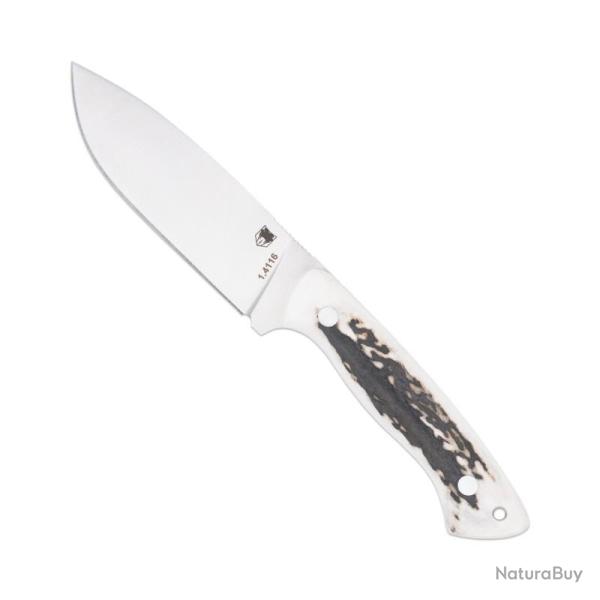 Couteau Cobratec Twin Mountain 4.5'' Lame Acier 1.4116 Manche Bois de Cerf Etui Cuir CBTTWMSTG45