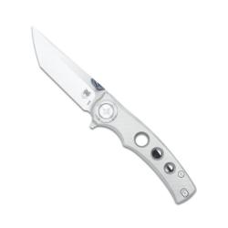 Couteau Cobratec Maverick Tanto Lame Acier M390 Manche Titanium Gris Button Lock CBTMVKTNS