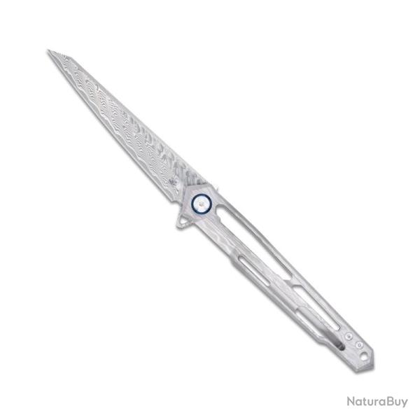 Couteau Cobratec Ghost Wharncliffe Lame Damas Manche Titane Gris Framelock CBTGSTWNS