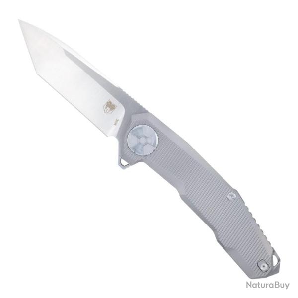 Couteau Cobratec Barracuda Tanto Lame Acier M390 Manche Titanium Gris Framelock CBTBRCM390TNS