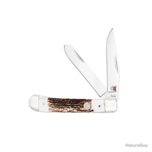 Couteau Cobratec Trapper Lame Acier VG-10 Manche Bois de Cerf Slip Joint CBTTRPSTG