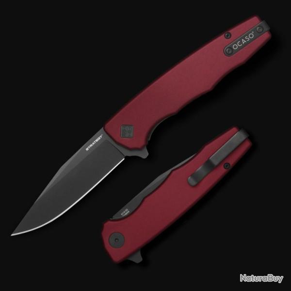 Couteau Ocaso Strategy Lame Acier K110 (D2) Noir Manche Aluminium Rouge Linerlock Ta�wan OCA29RDB