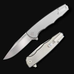 Couteau Ocaso Strategy Lame Acier CPM S35VN Satin Manche Titanium Gris Linerlock Ta&iuml;wan OCA29TIS