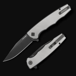 Couteau Ocaso Strategy Lame Acier CPM S35VN Noir Manche Titanium Gris Linerlock Ta&iuml;wan OCA29TIB