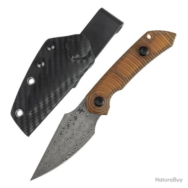 Couteau Fixe Kansept Fenrir Lame Damas Manche PEI Ambre Etui Carbone KG3034A1
