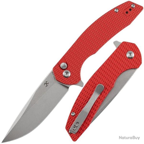 Couteau Kansept Accipiter Lame Acier 14C28N Manche Aluminium Rouge Button Lock T1007F3