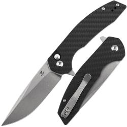 Couteau Kansept Accipiter Lame Acier 14C28N Manche Carbone Twill G10 Button Lock T1007F2