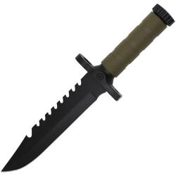 Couteau ElitEdge Tactical Lame Inox Manche Caoutchouc Vert OD Etui Fire Starter EE20673GN