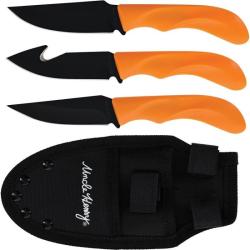 Set Schrade Uncle Henry 3 Couteaux Chasse Manche Polym&egrave;re Orange Etui Nylon SCHP1200434