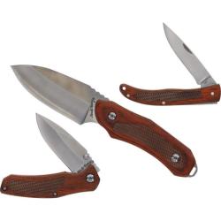 Set Schrade Uncle Henry 3 Couteaux Fixe et 2 Pliants Lame Acier Inox Manche Bois SCHP1183285