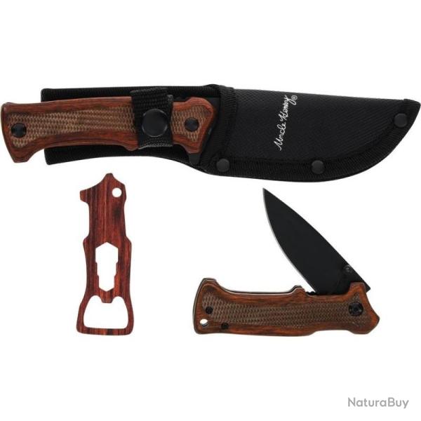 Set Cadeau Schrade Uncle Henry Fixe et Pliant Lame Acier Inox Manche Pakkawood SCHP1183280