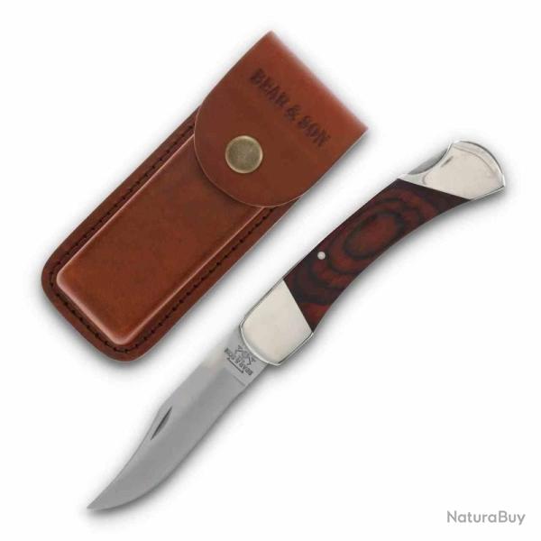 Couteau Bear & Son Professional Lockback Lame Acier 440 Manche Bois de Rose �tui Cuir Made BC297R
