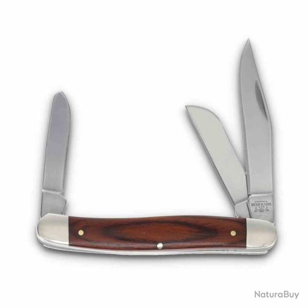 Couteau Bear & Son Large Stockman Lame Acier 440 Manche Bois de Rose Made In USA BC247R