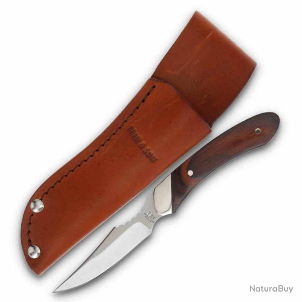 Couteau Fixe Bear & Son Caper Lame Acier 440 Manche Bois de Rose �tui Cuir Made In USA BC2009R