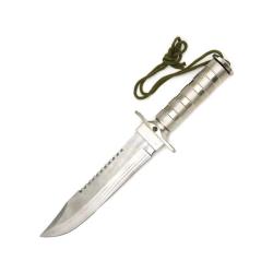 Couteau ElitEdge Survival Lame Acier Inoxydable Manche Alliage M&eacute;tallique Textur&eacute; Argent EE205698SL