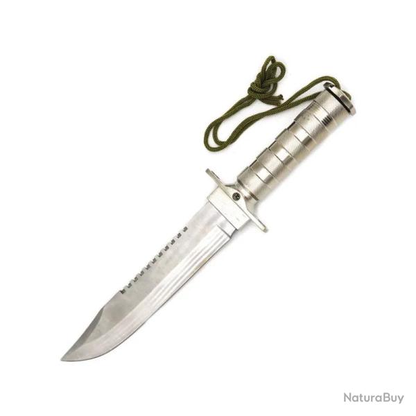 Couteau ElitEdge Survival Lame Acier Inoxydable Manche Alliage M�tallique Textur� Argent EE205698SL