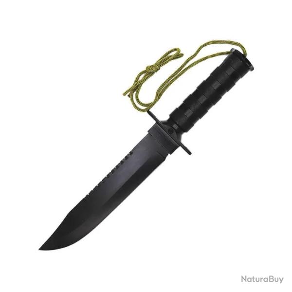 Couteau ElitEdge Survival Lame Acier Inoxydable Manche Alliage M�tallique Textur� Noir EE205698BK