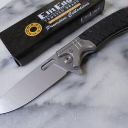 Couteau ElitEdge Lame Acier 440C Manche G10 Noir Sculpt&eacute; Linerlock EE10B032BK