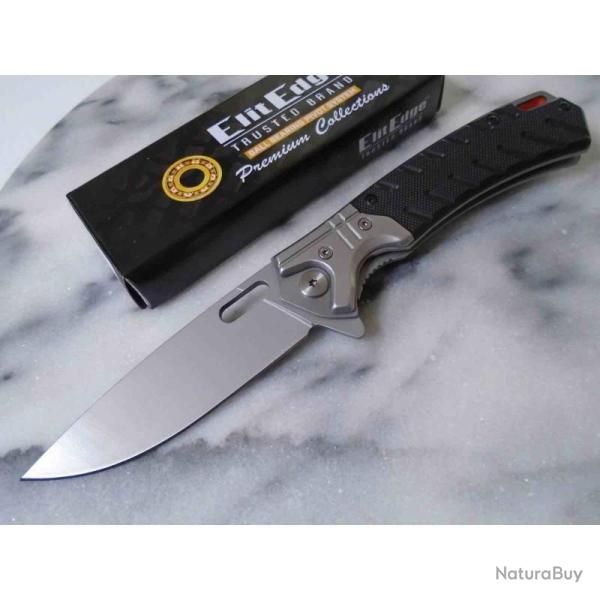 Couteau ElitEdge Lame Acier 440C Manche G10 Noir Sculpt� Linerlock EE10B032BK
