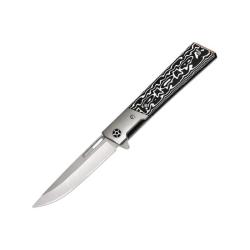 Couteau ElitEdge Lame Acier D2 Manche Micarta Noir/Blanc Linerlock EE10B028GY