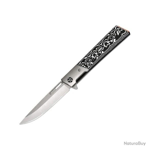 Couteau ElitEdge Lame Acier D2 Manche Micarta Noir/Blanc Linerlock EE10B028GY