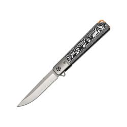 Couteau ElitEdge Lame Acier D2 Manche Micarta Noir/Blanc Linerlock EE10B027GY