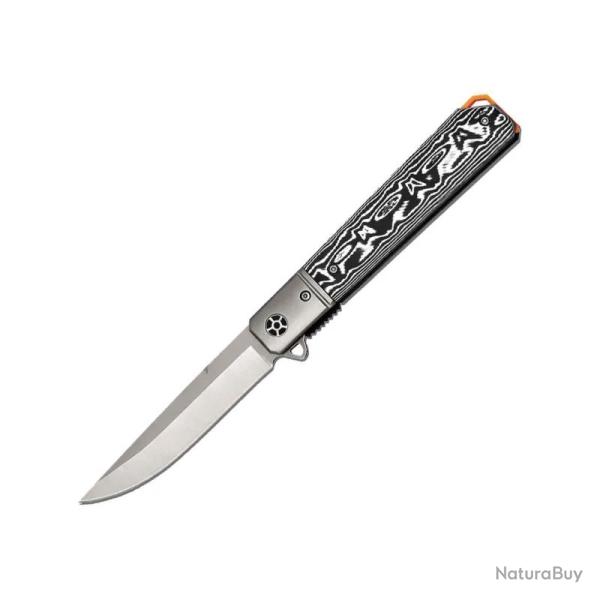Couteau ElitEdge Lame Acier D2 Manche Micarta Noir/Blanc Linerlock EE10B027GY