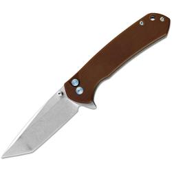 Couteau ElitEdge Lame Acier D2 Manche G10 Marron Button Lock EE10B026BN
