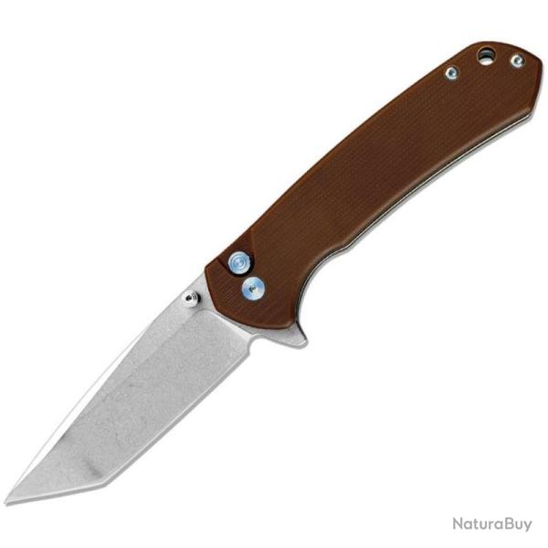 Couteau ElitEdge Lame Acier D2 Manche G10 Marron Button Lock EE10B026BN