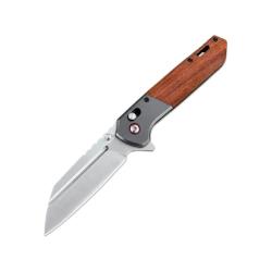 Couteau ElitEdge Lame Acier 8Cr13MoV Manche Bois Marron, mitres aluminium Axis Lock EE10B021SWD