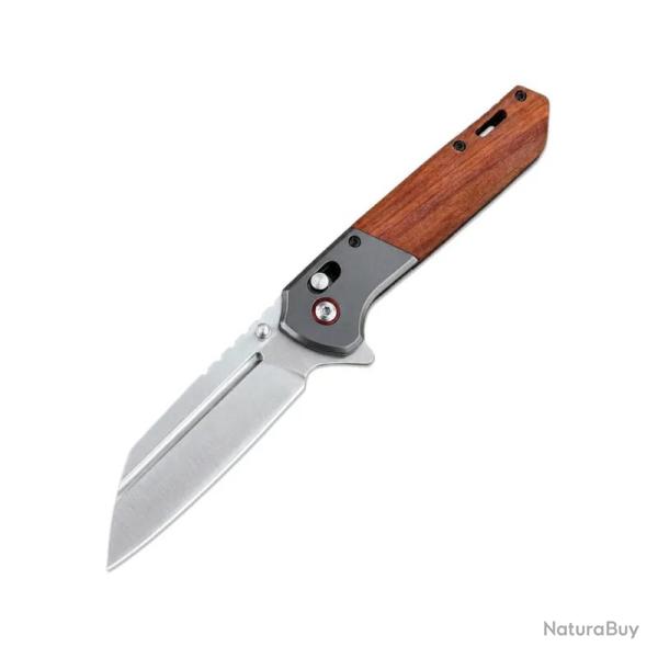 Couteau ElitEdge Lame Acier 8Cr13MoV Manche Bois Marron, mitres aluminium Axis Lock EE10B021SWD